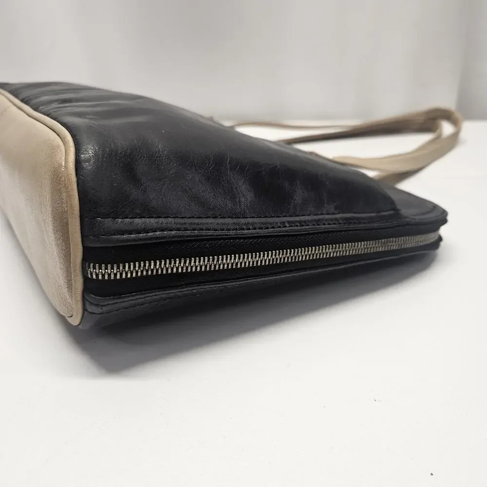 Latico Black & Tan Leather Briefcase Shoulder Bag Purse Satchel Carry Large